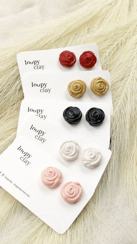 Orecchini a bottone bombato rose - 5 colori