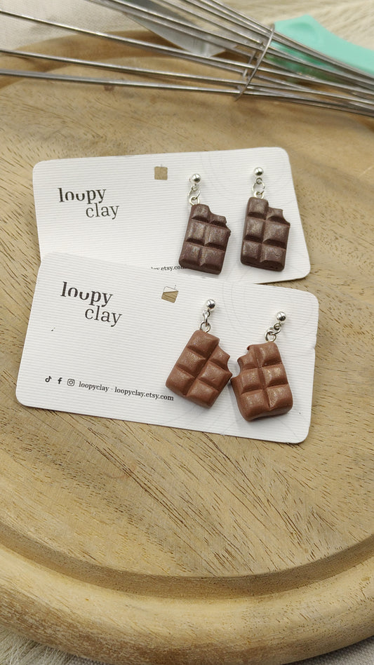 Orecchini pendenti barrette di cioccolato - Loopy Clay