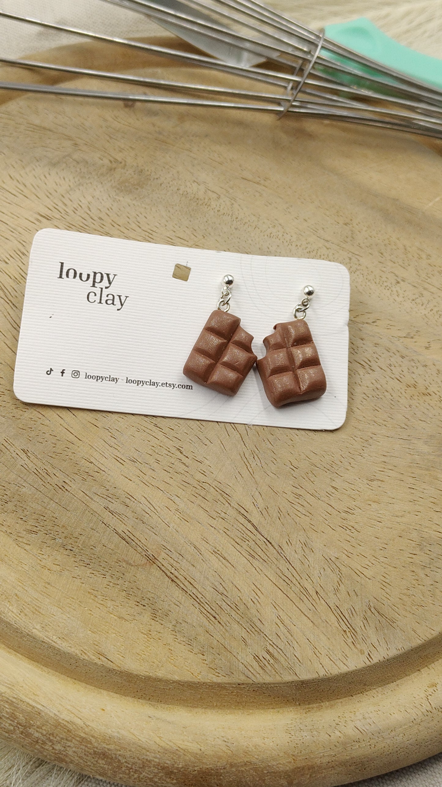 Orecchini pendenti barrette di cioccolato - Loopy Clay