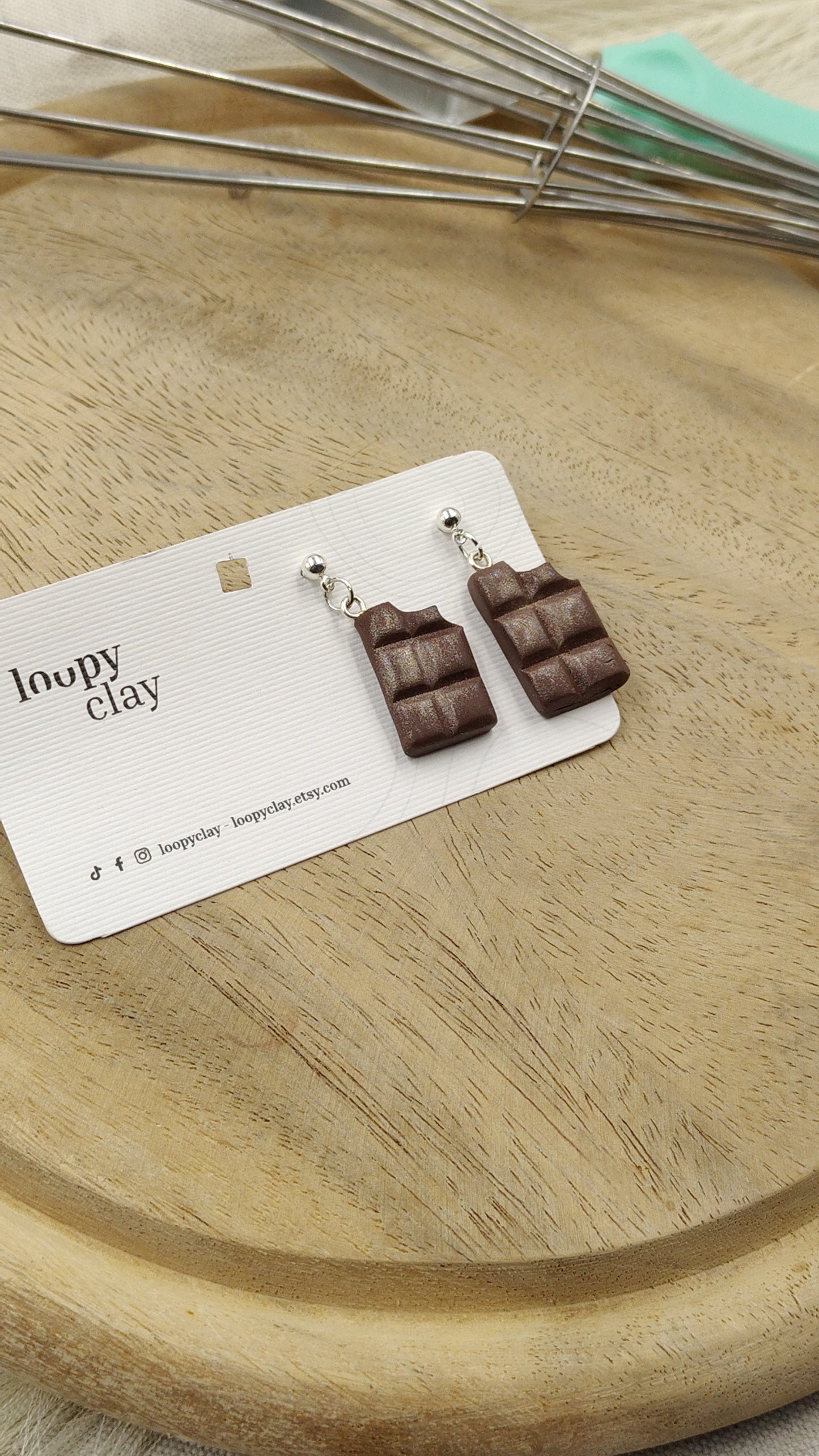 Orecchini pendenti barrette di cioccolato - Loopy Clay