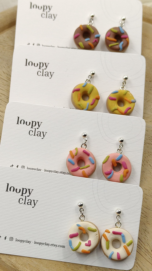 Orecchini ciambelle / donuts con zuccherini (al forno) - Loopy Clay