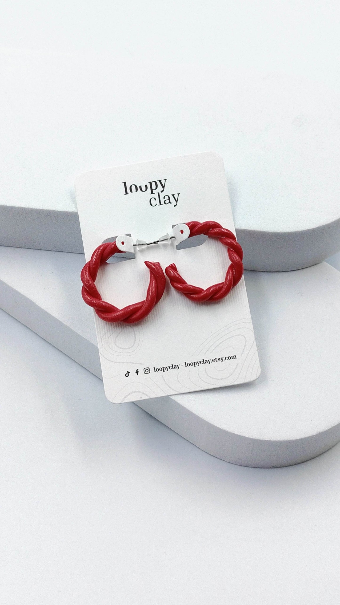 Orecchini a cerchio medi - intrecciati - Loopy Clay