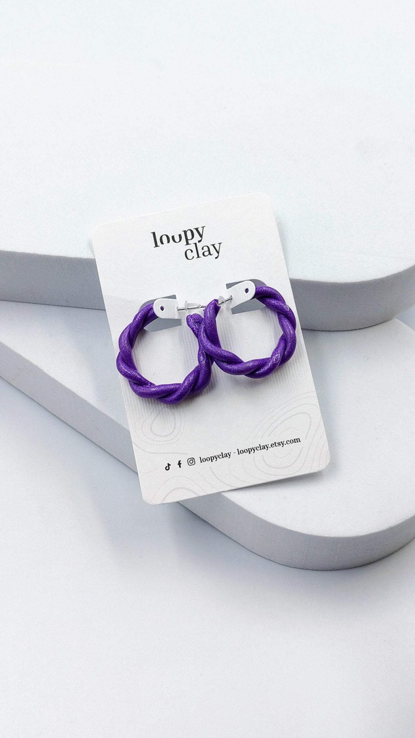 Orecchini a cerchio medi - intrecciati - Loopy Clay