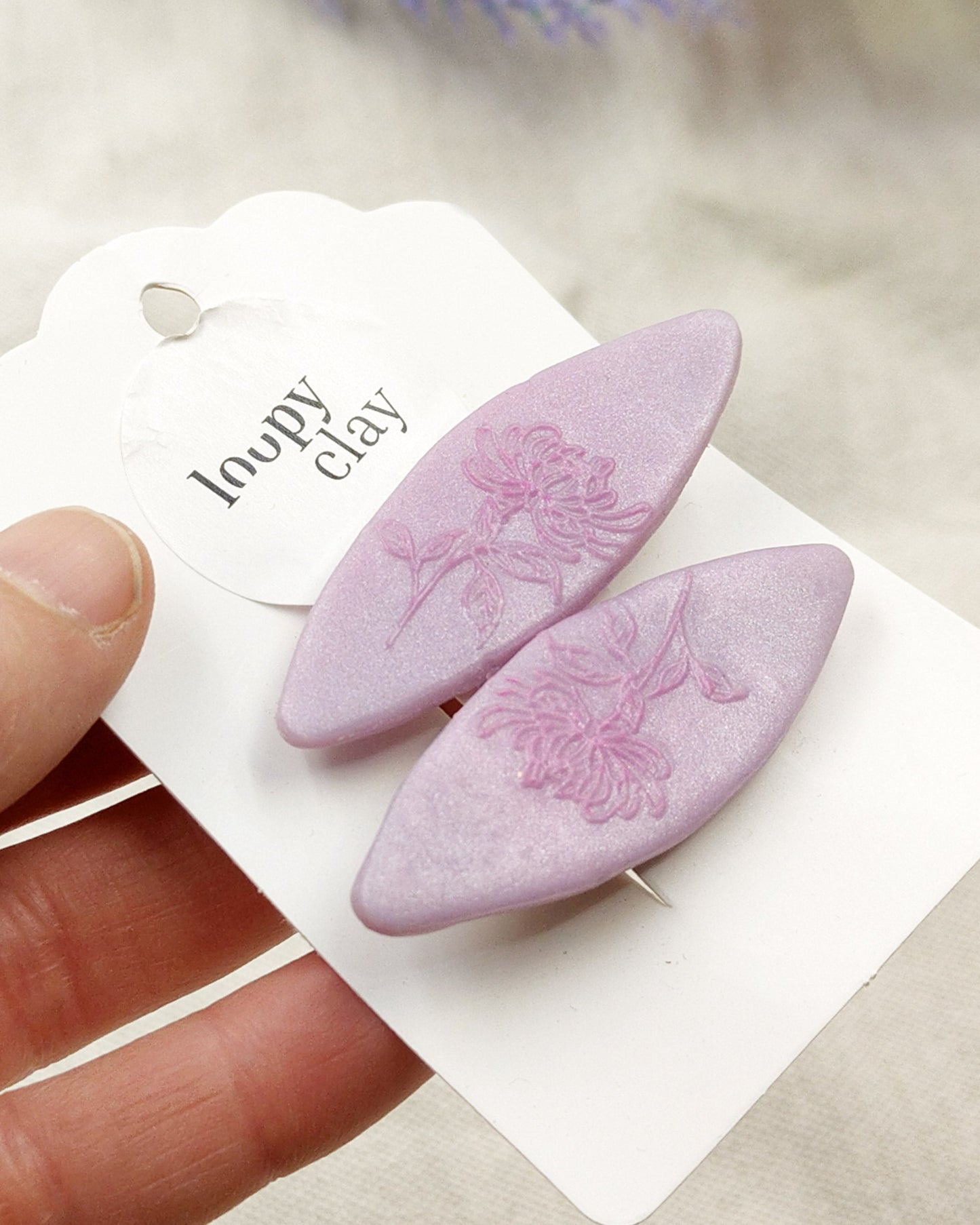 Fermaglii capelli con fiori impressi - rosa viola