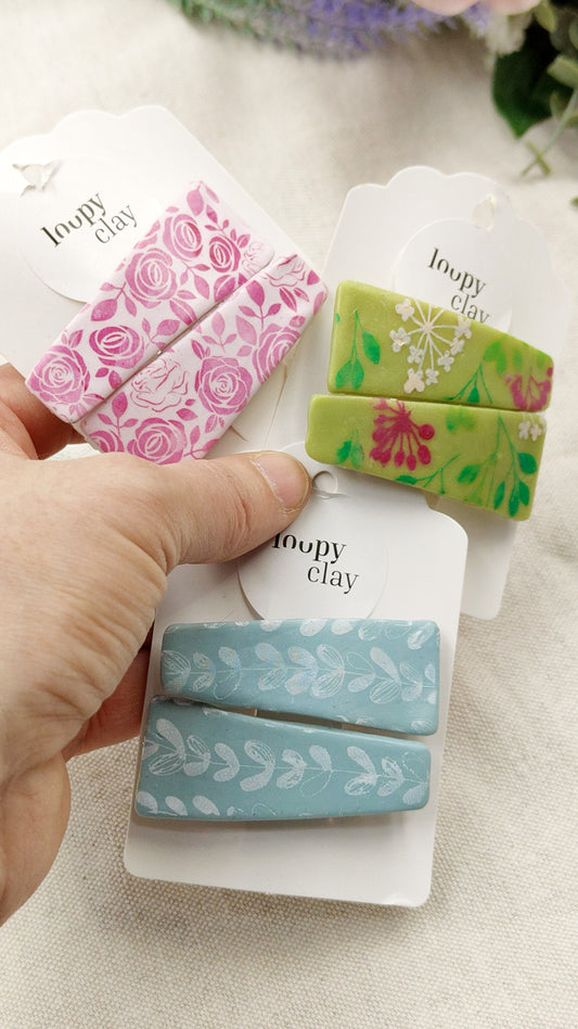 Painted Flower Hair Clips - Asymmetric