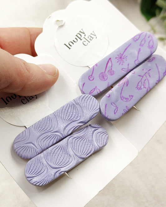 Fermagli capelli con fiori dipinti - lilla e fiori a rilievo