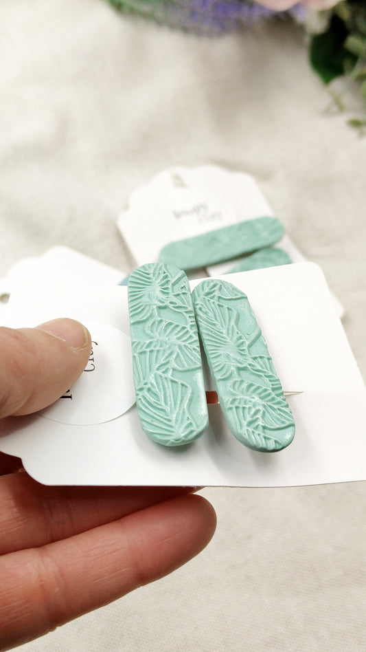 Painted Flower Hair Clips - Turquoise and Pastel Blue