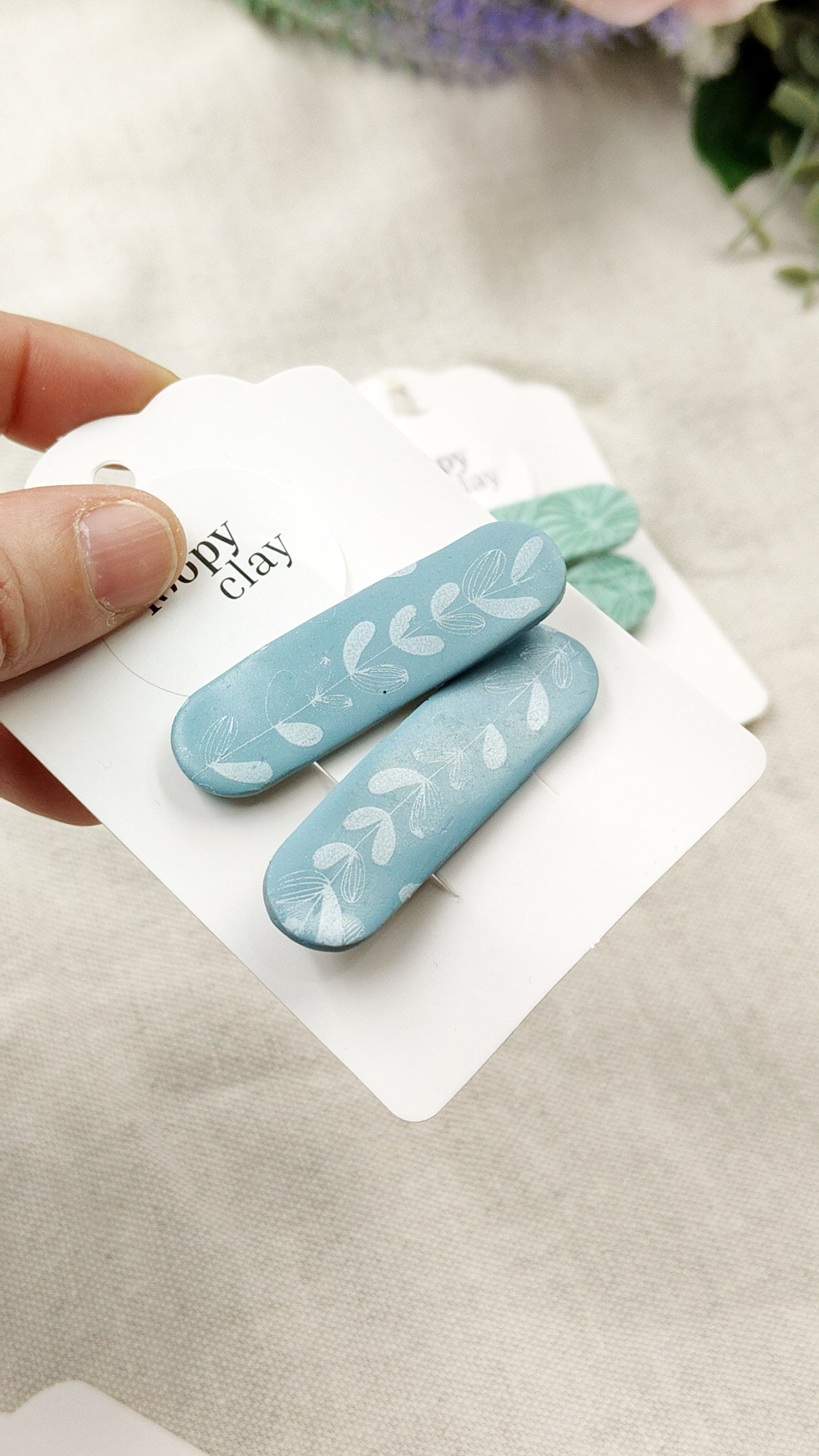 Painted Flower Hair Clips - Turquoise and Pastel Blue