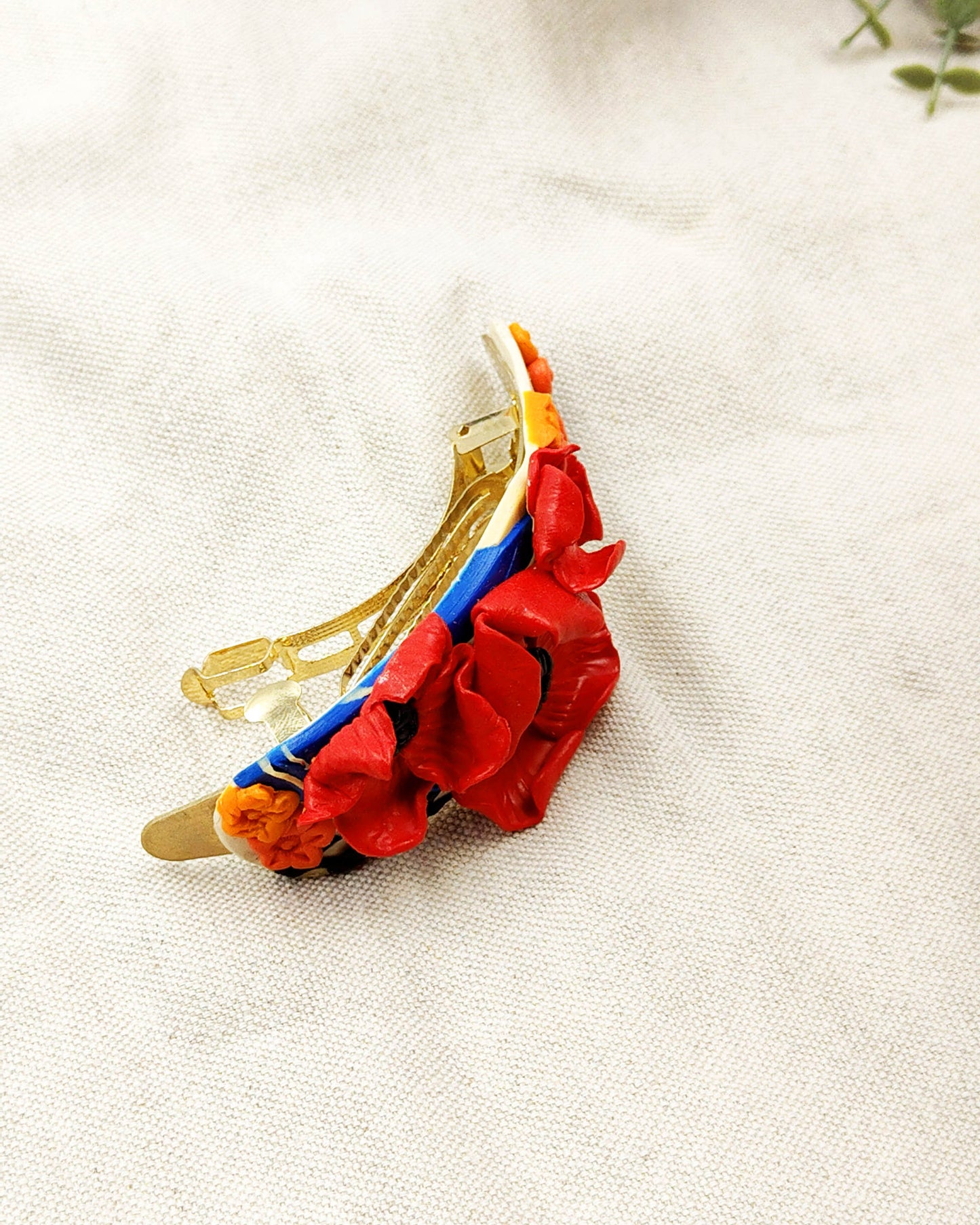 Fermaglio capelli artigianale con papaveri