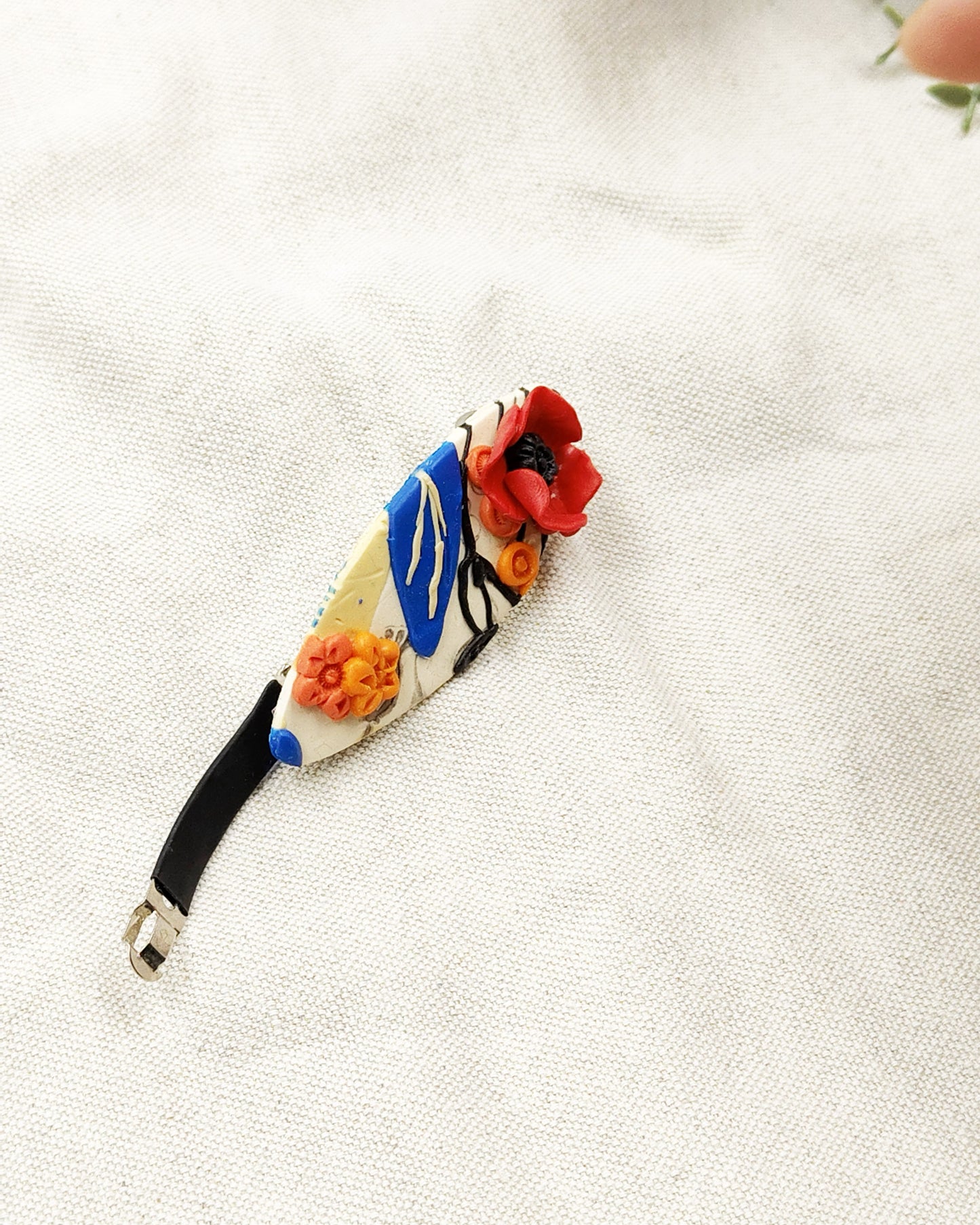 Handmade hair clip with poppies