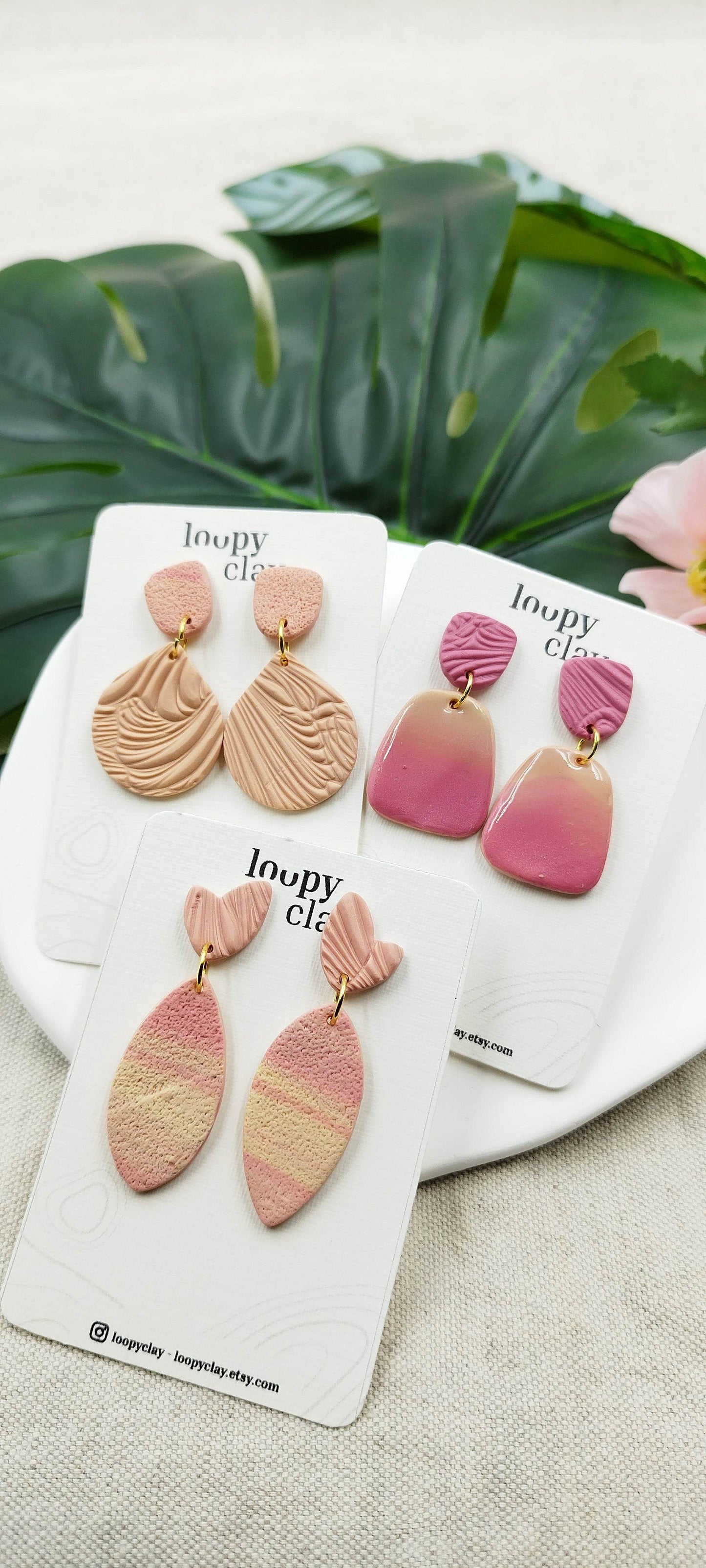 Orecchini pendenti Romantici Sfumature del Rosa - Loopy Clay