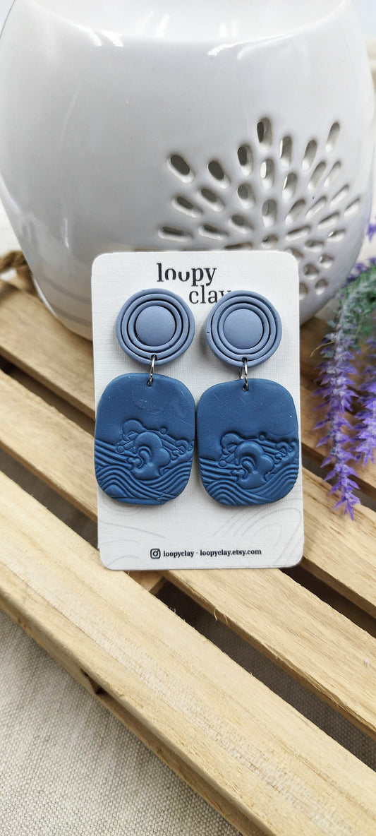 Orecchini pendenti etnici onde del mare - Loopy Clay