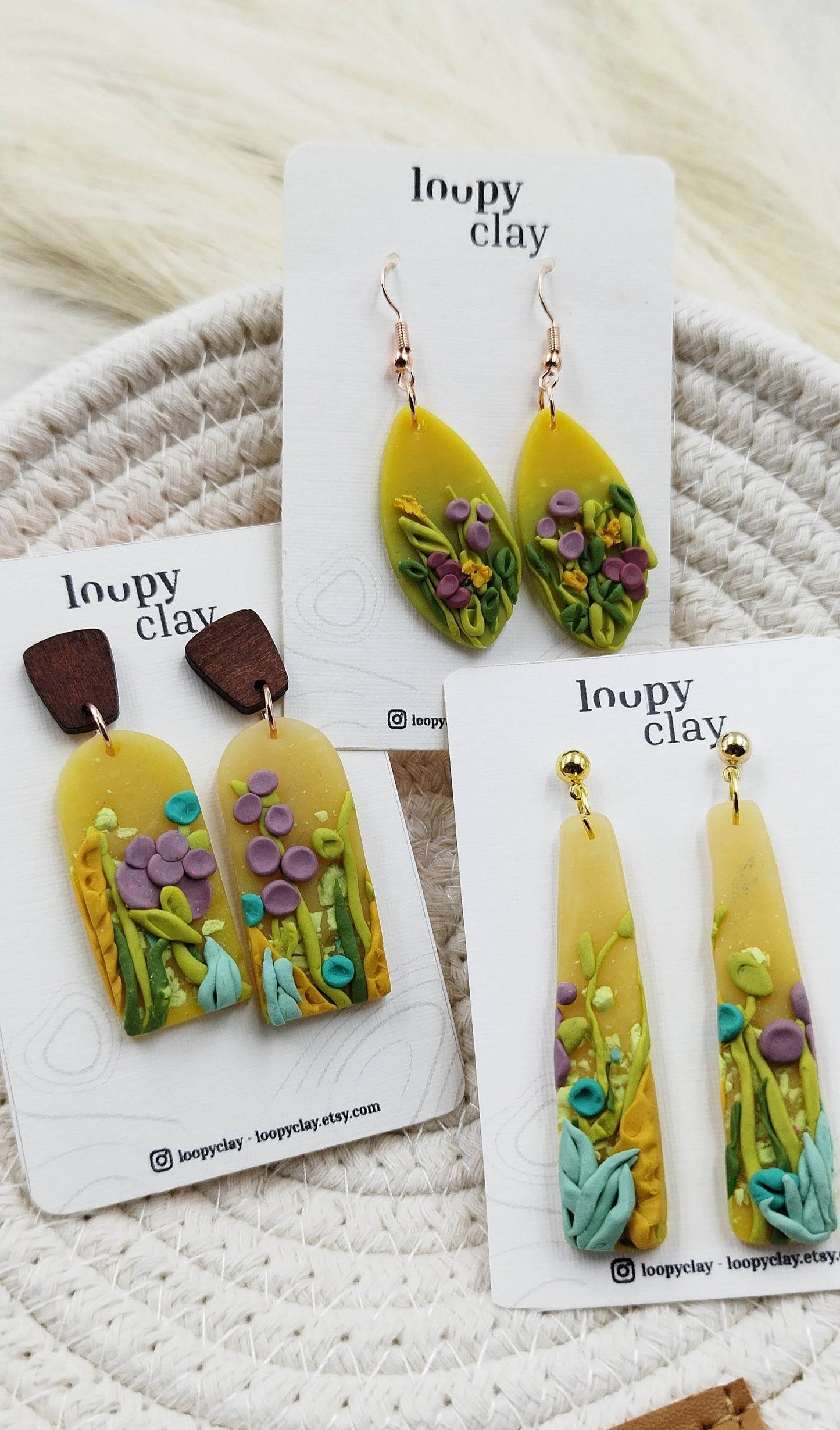 Orecchini Pendenti prato fiorito - Loopy Clay