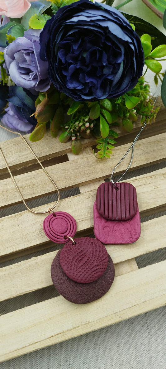 Collana Design Etnico Rosa e Bordeaux - Loopy Clay