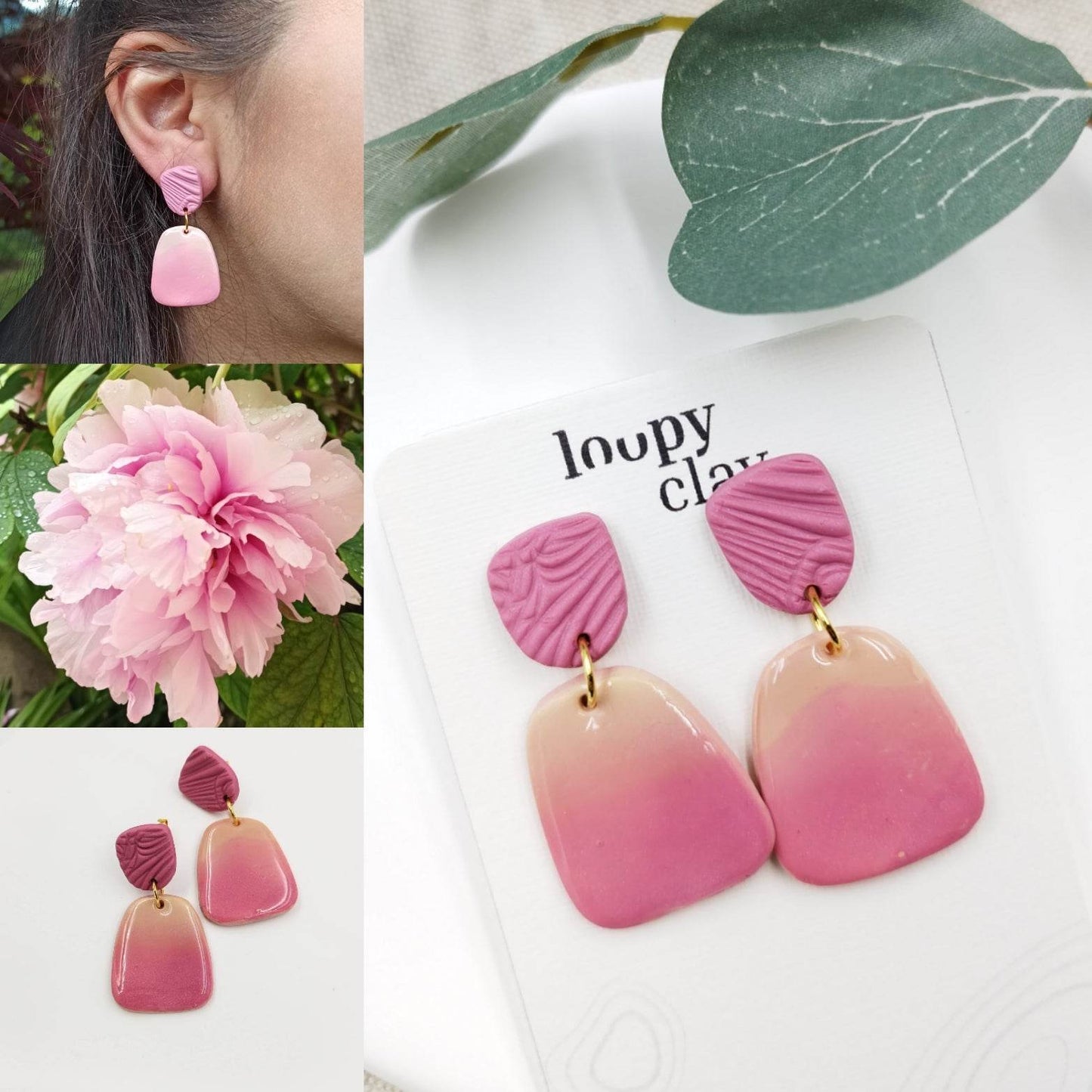 Orecchini pendenti Romantici Sfumature del Rosa - Loopy Clay