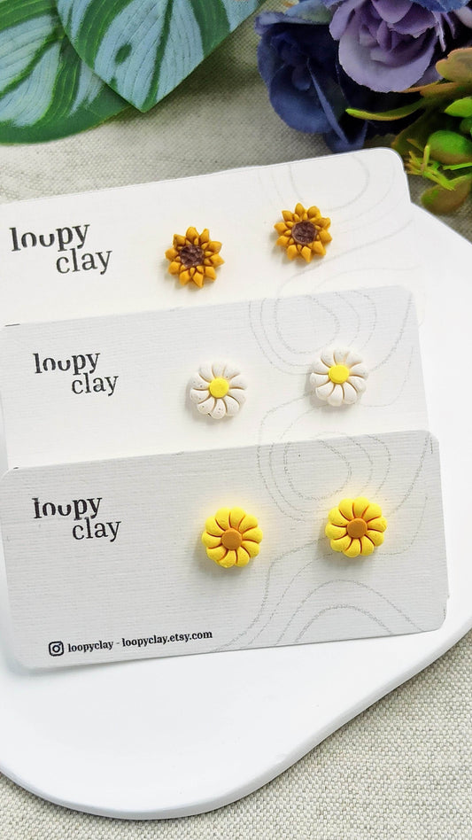 Orecchini Margherite Girasole, Orecchini minimal - Loopy Clay