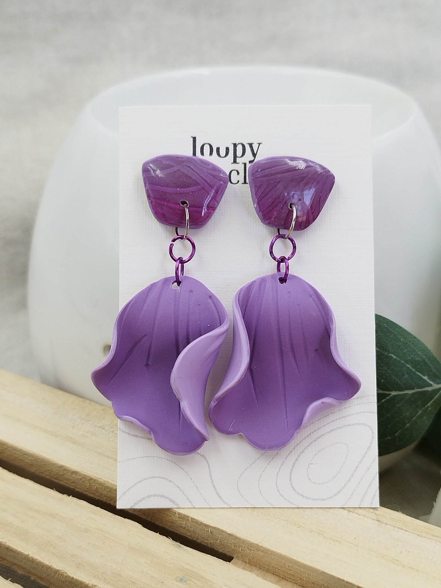 Orecchini eleganti petalo di fiore bicolore - Loopy Clay