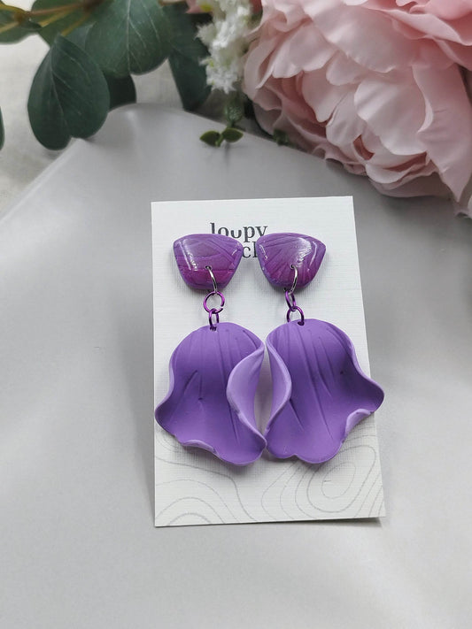 Orecchini eleganti petalo di fiore bicolore - Loopy Clay