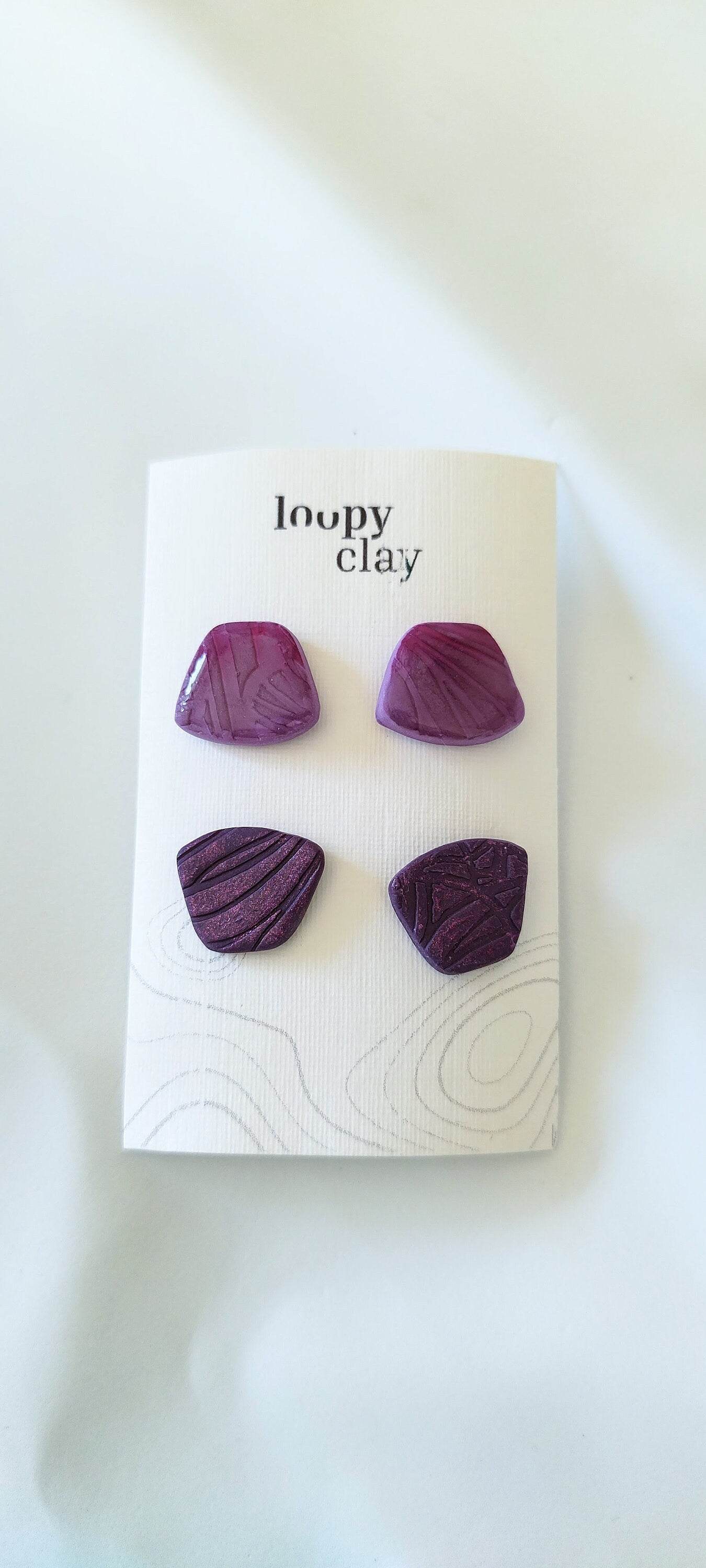 Orecchini viola con Forme Geometriche - effetto naturale - Loopy Clay