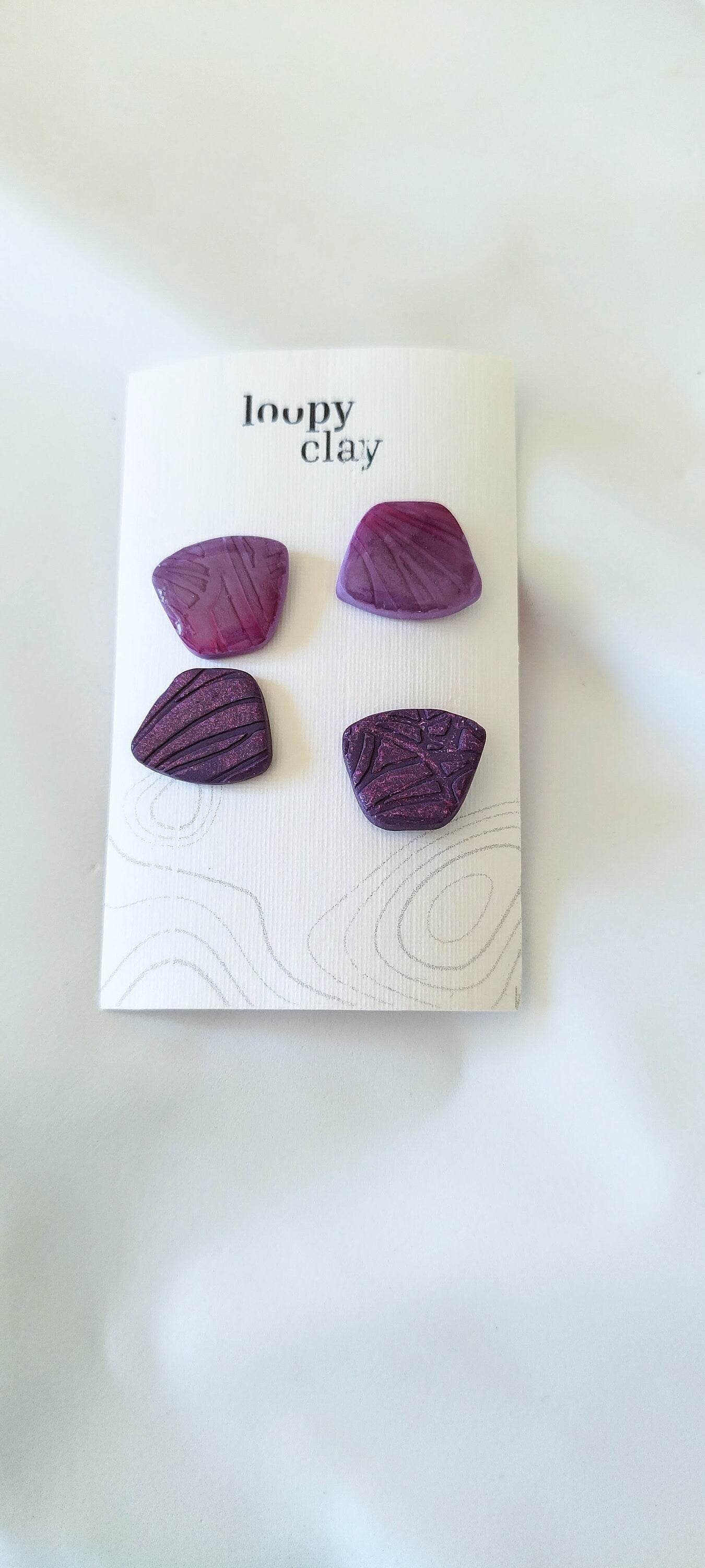 Orecchini viola con Forme Geometriche - effetto naturale - Loopy Clay