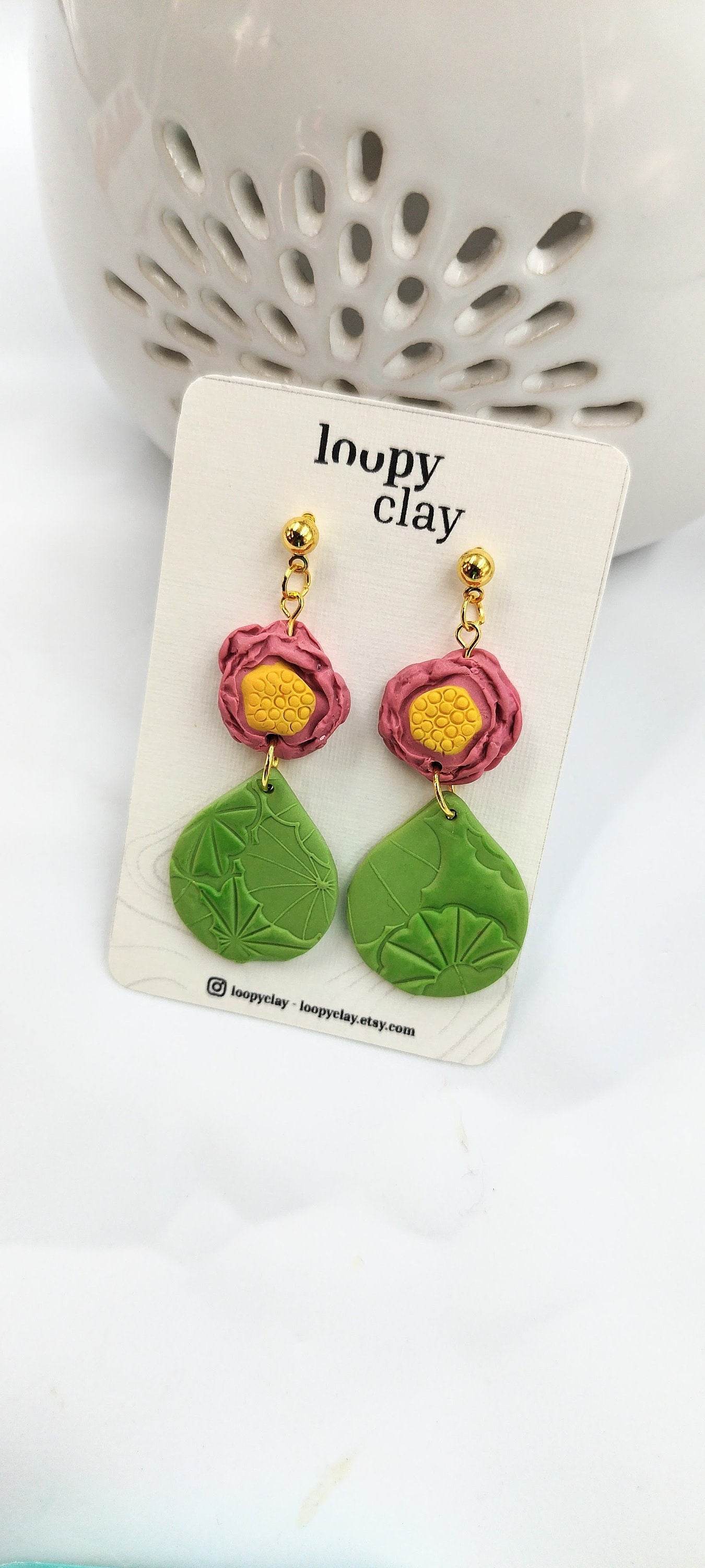 Orecchini pendenti effetto naturale - Loopy Clay