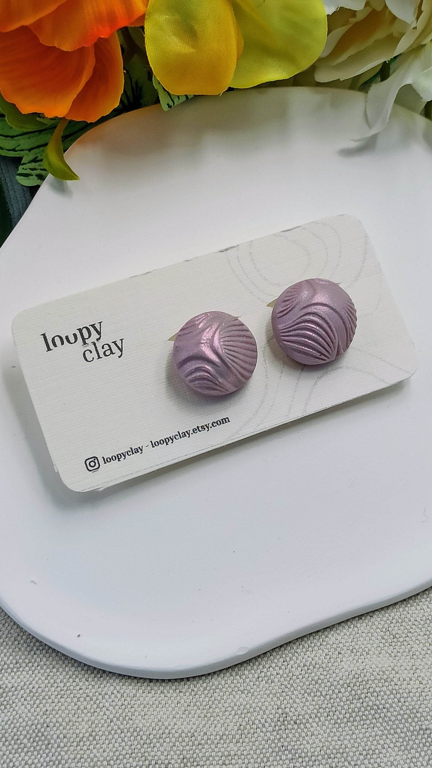 Orecchini a Clip bombati effetto perlato - Loopy Clay