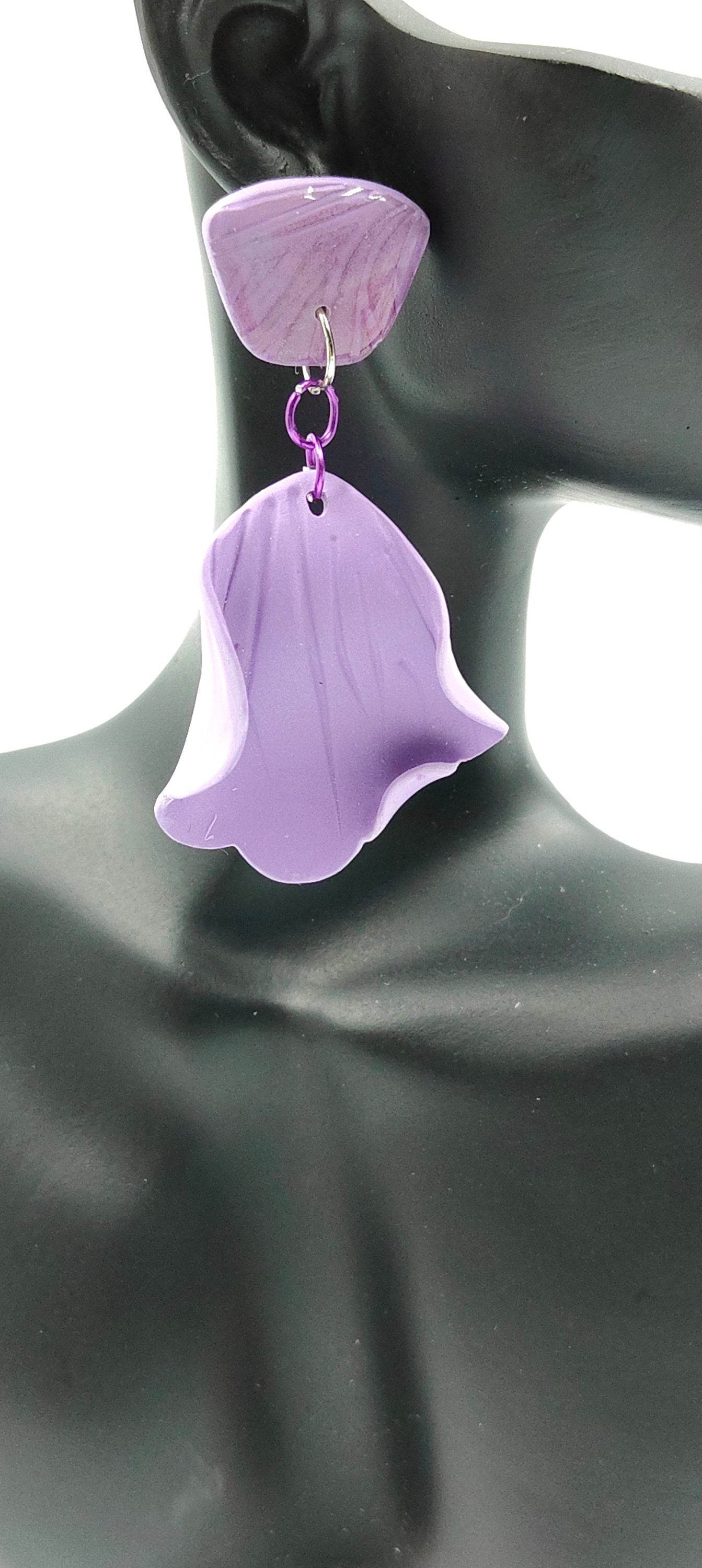 Orecchini eleganti petalo di fiore bicolore - Loopy Clay