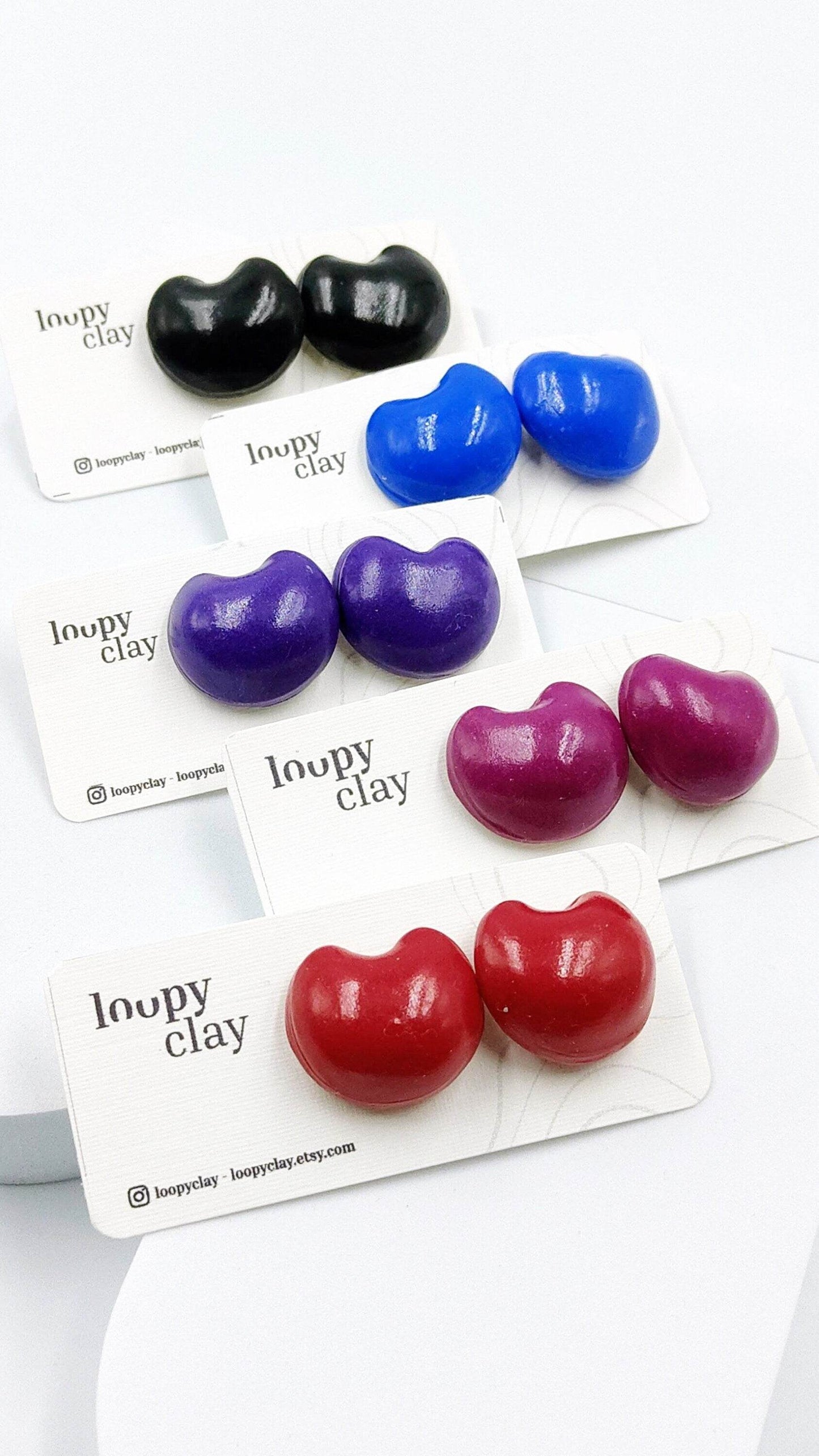 Orecchini bombati minimal a bottone - collezione design pop - Loopy Clay