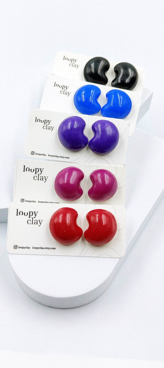 Orecchini bombati minimal a bottone - collezione design pop - Loopy Clay