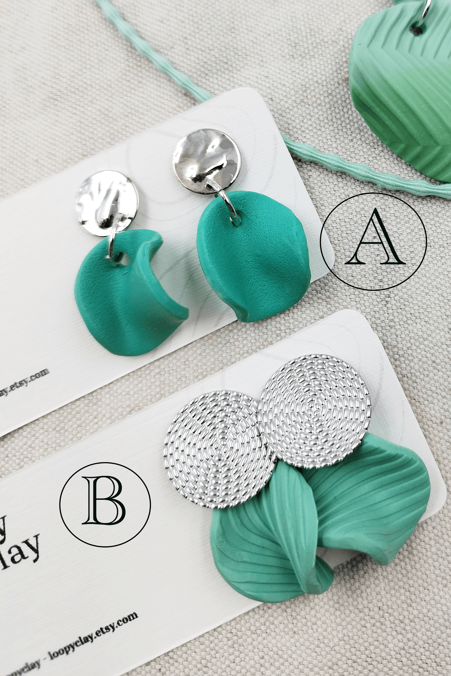 Orecchini pendenti turchesi minimal design - Loopy Clay