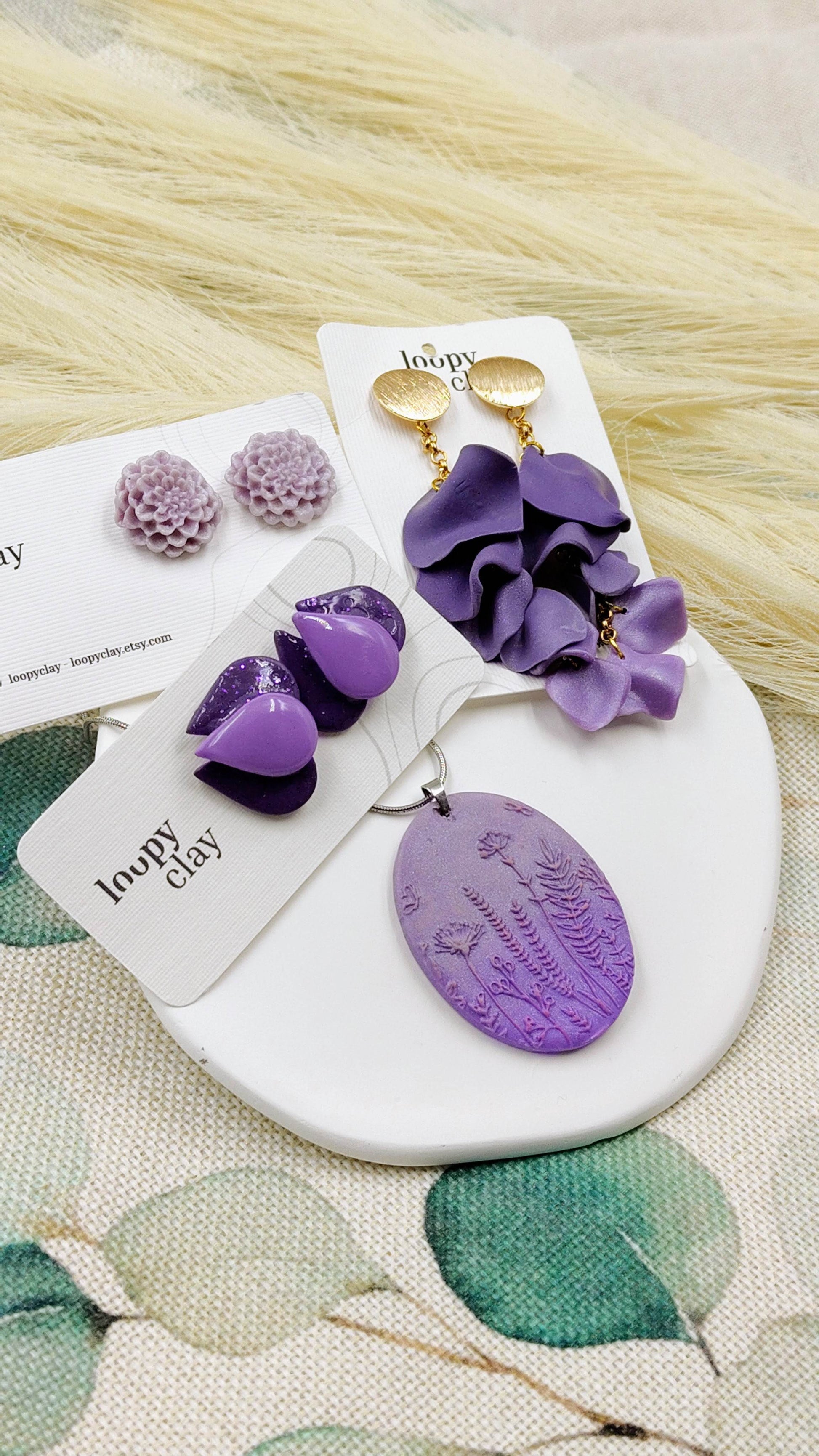 Collana con pendente viola prato fiorito sfumato - Loopy Clay