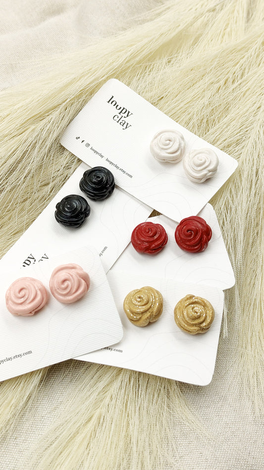 Rose Domed Stud Earrings - 5 Colors