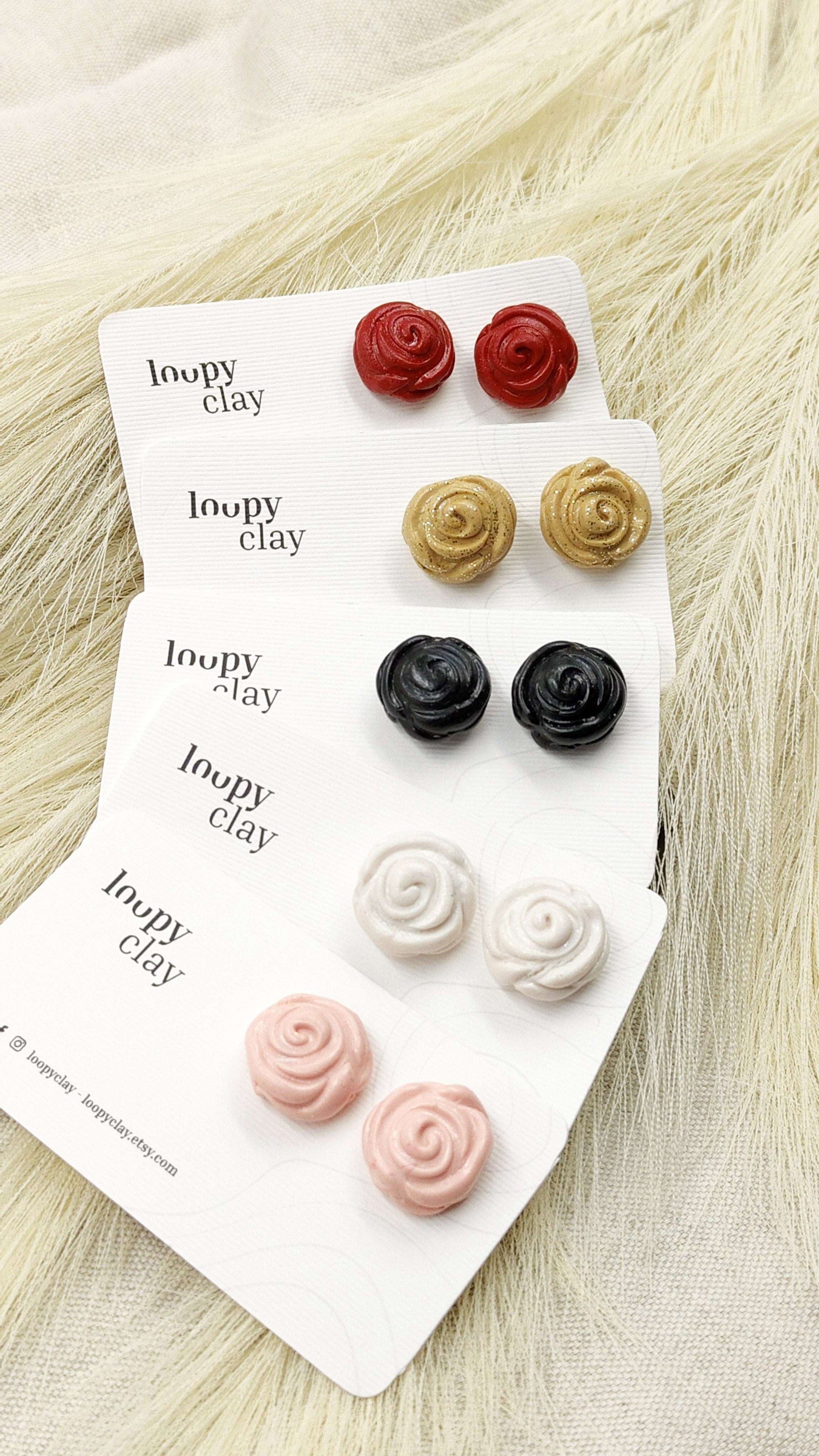 Orecchini a bottone bombato rose - 5 colori