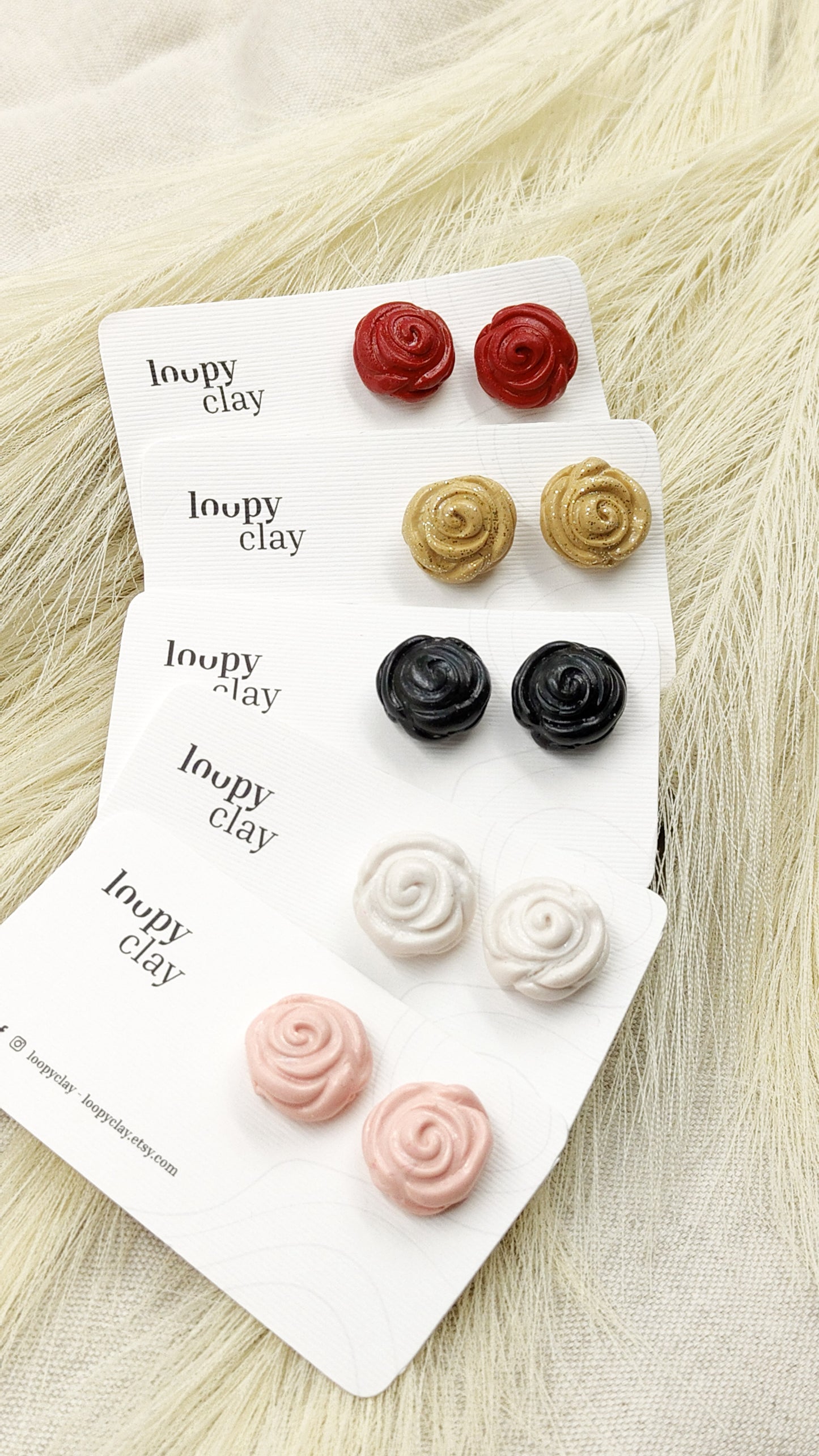 Rose Domed Stud Earrings - 5 Colors