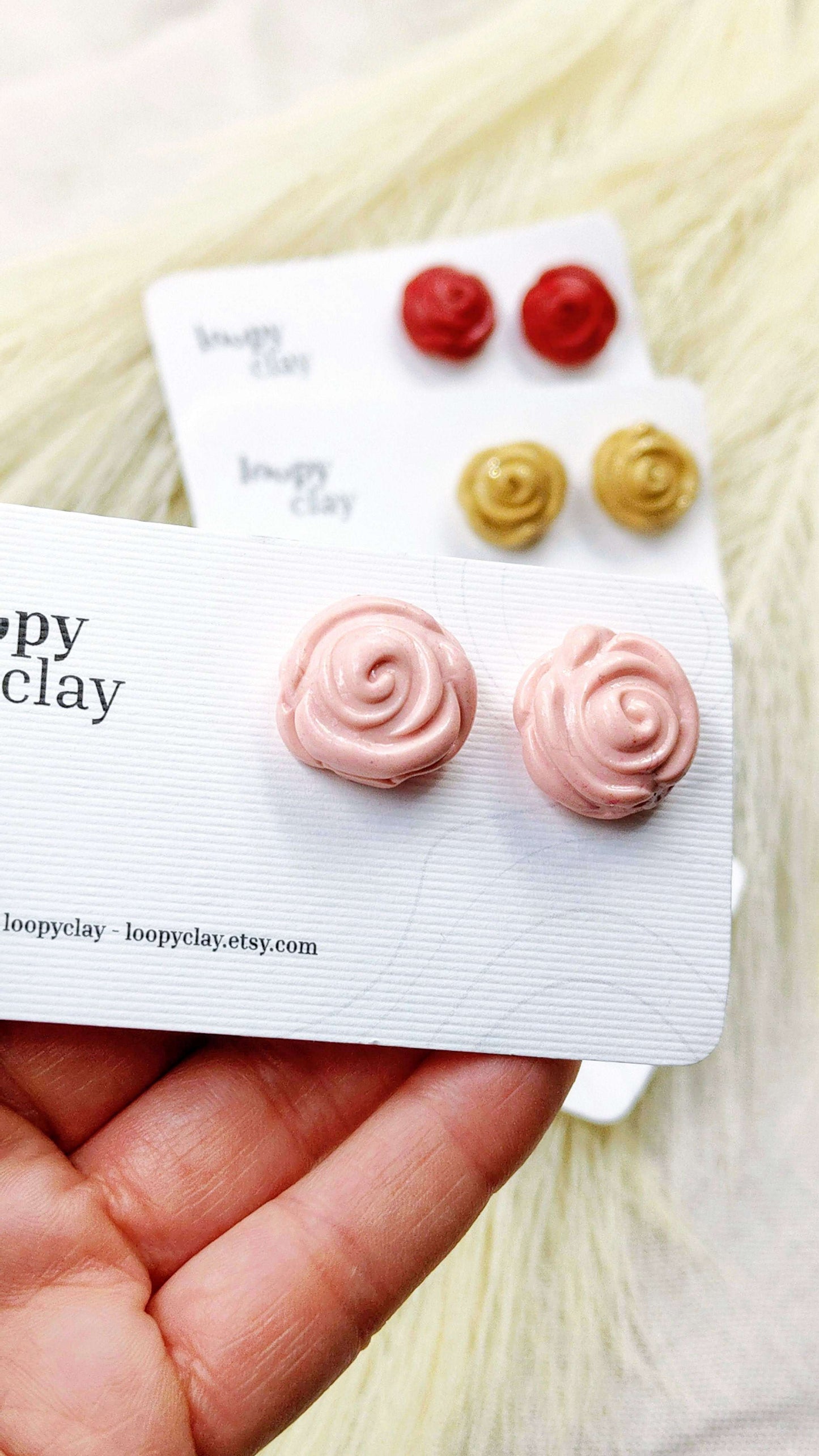 Orecchini a bottone bombato rose - 5 colori