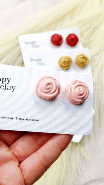 Orecchini a bottone bombato rose - 5 colori