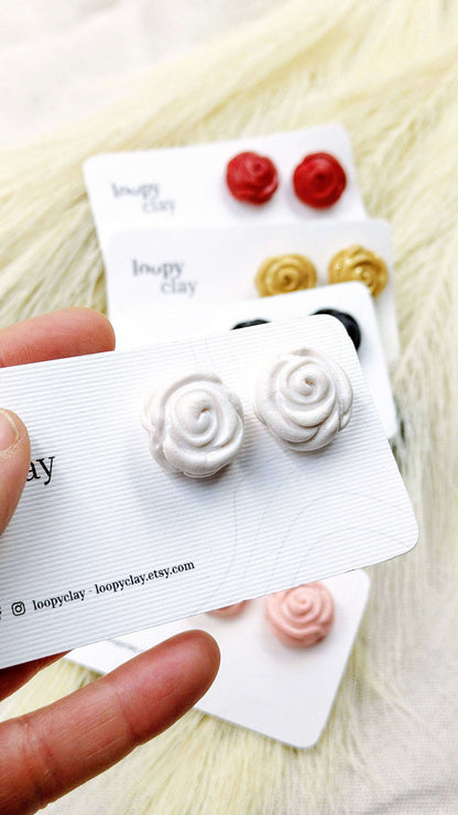 Orecchini a bottone bombato rose - 5 colori