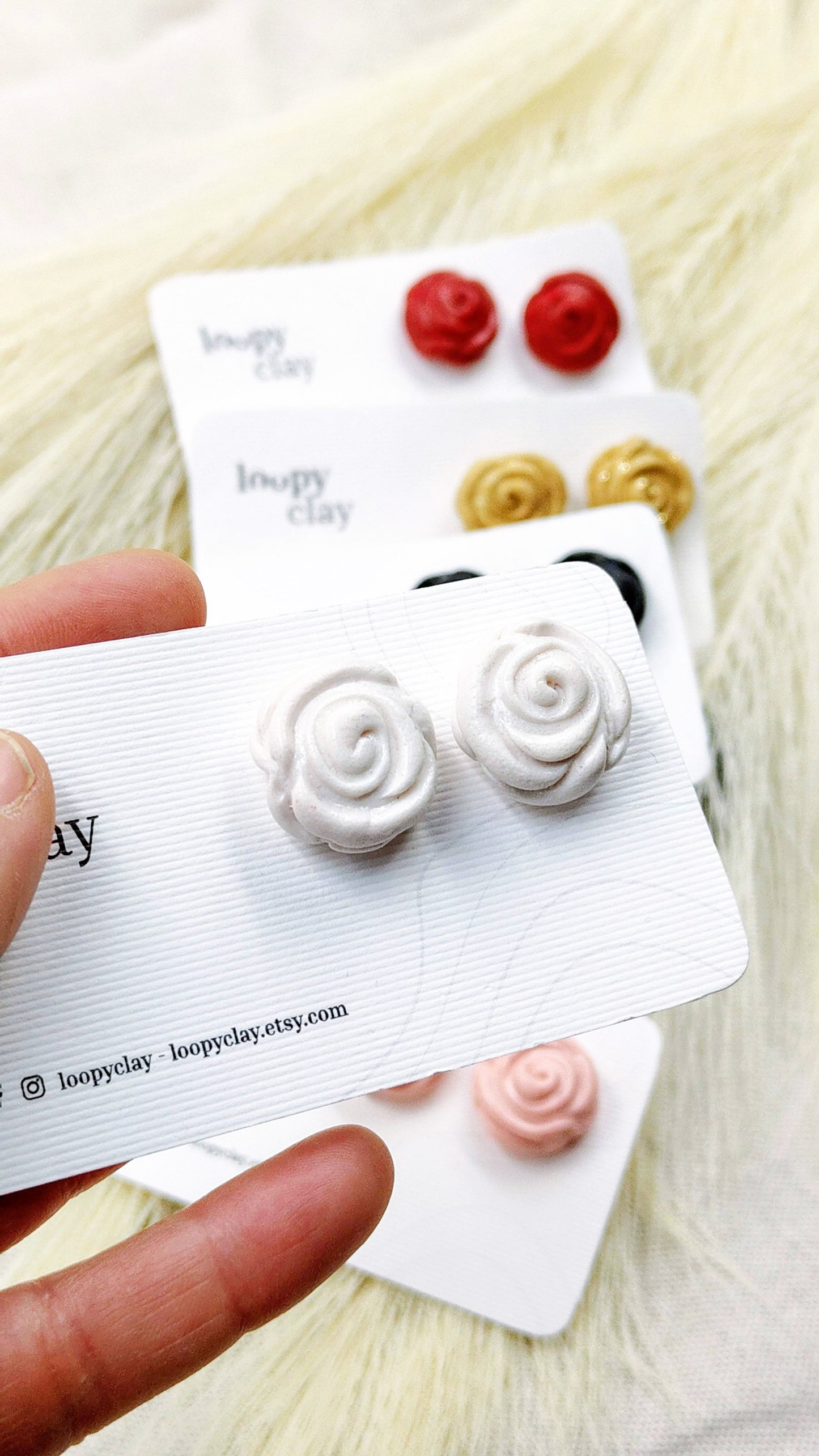 Rose Domed Stud Earrings - 5 Colors