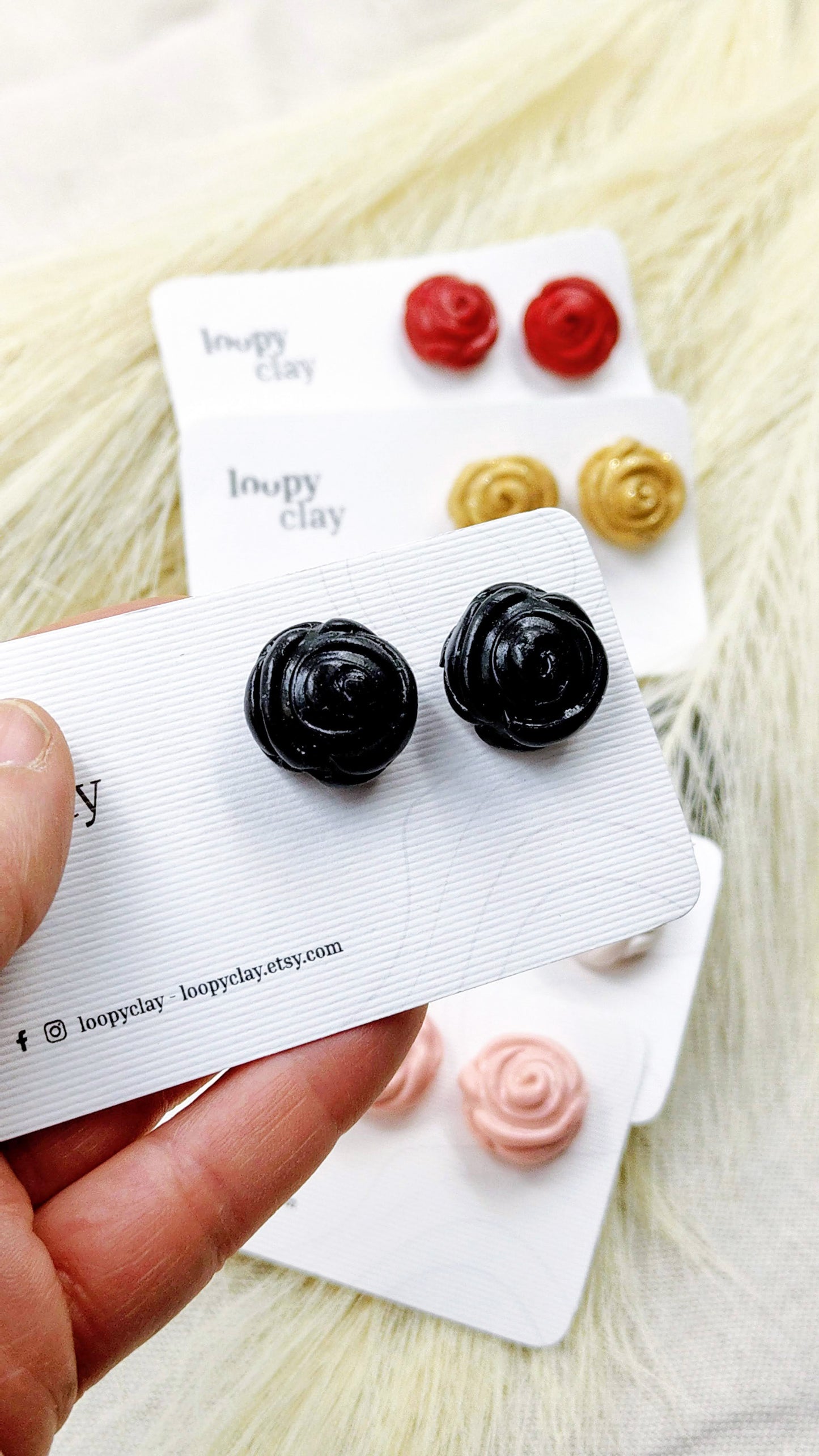 Rose Domed Stud Earrings - 5 Colors
