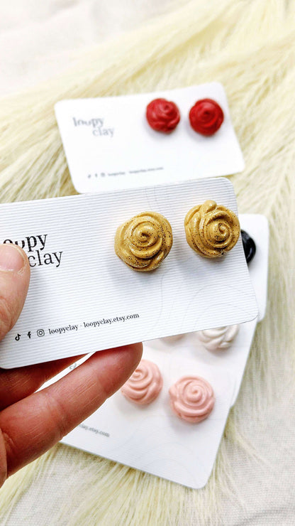 Orecchini a bottone bombato rose - 5 colori