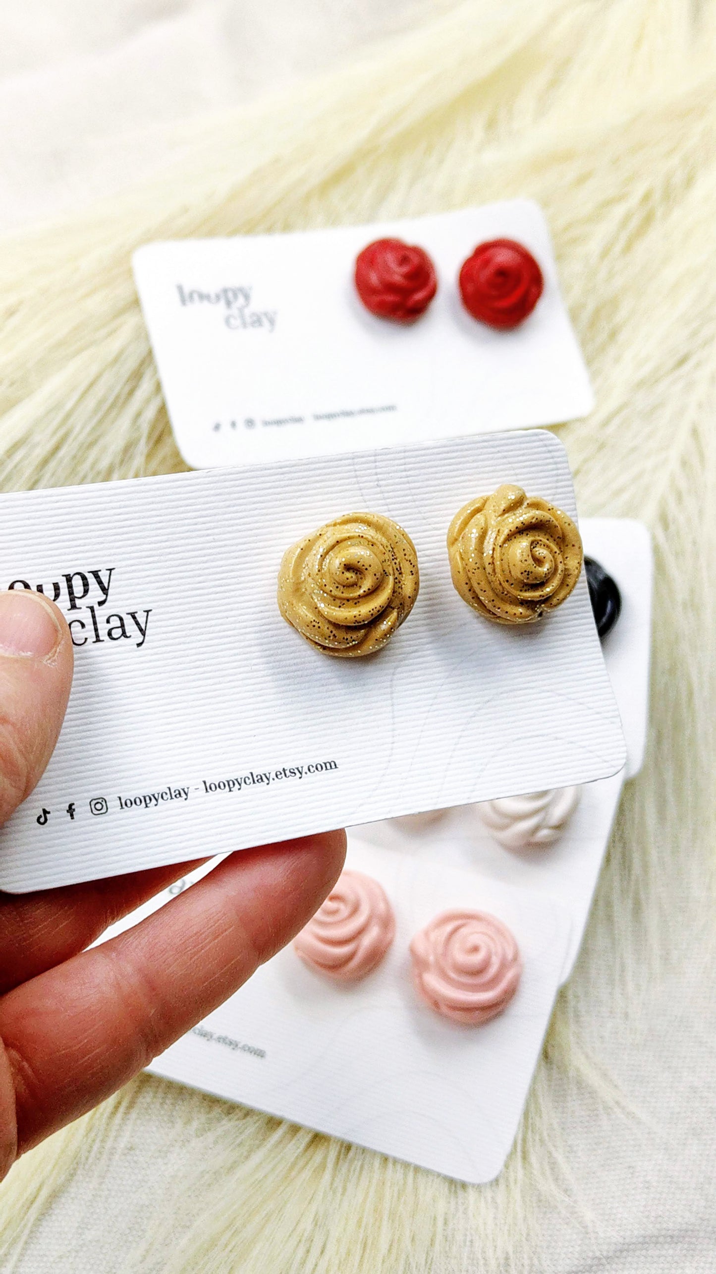 Rose Domed Stud Earrings - 5 Colors