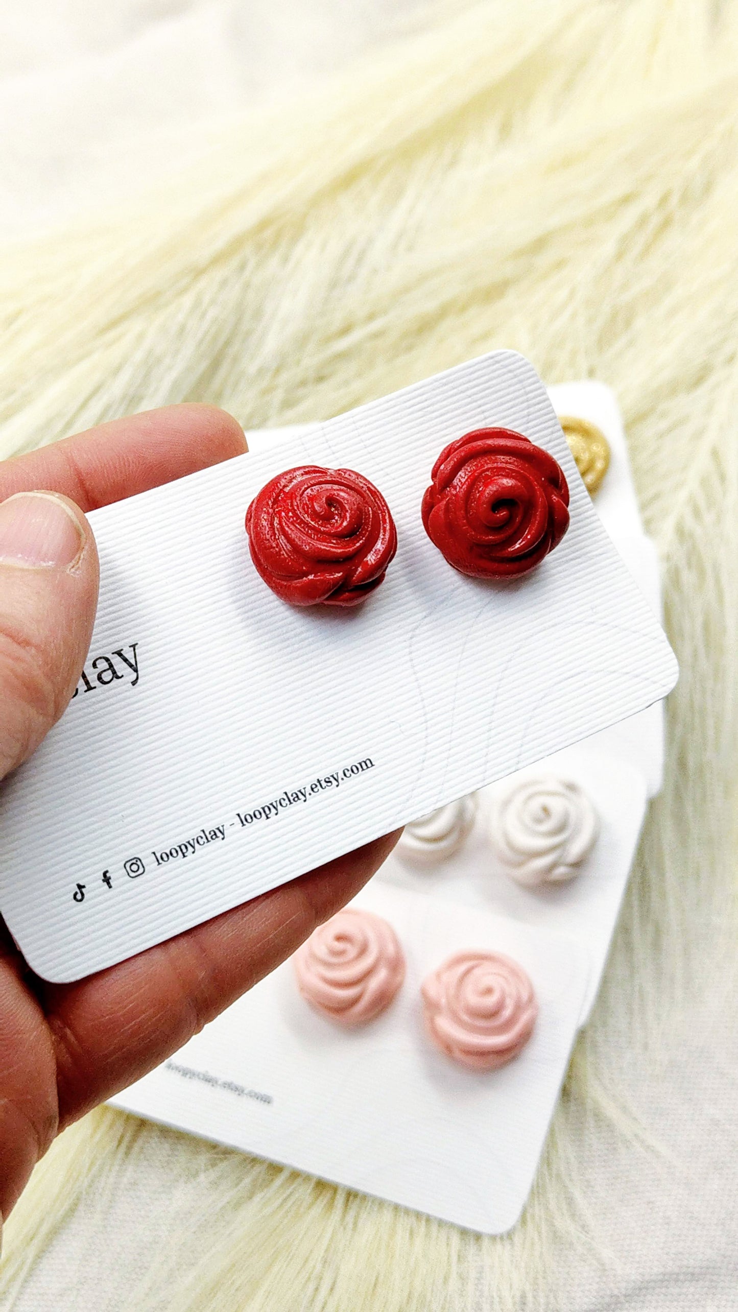Rose Domed Stud Earrings - 5 Colors