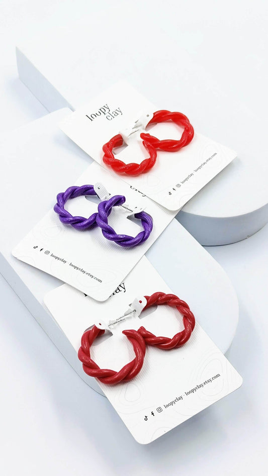 Orecchini a cerchio medi - intrecciati - Loopy Clay