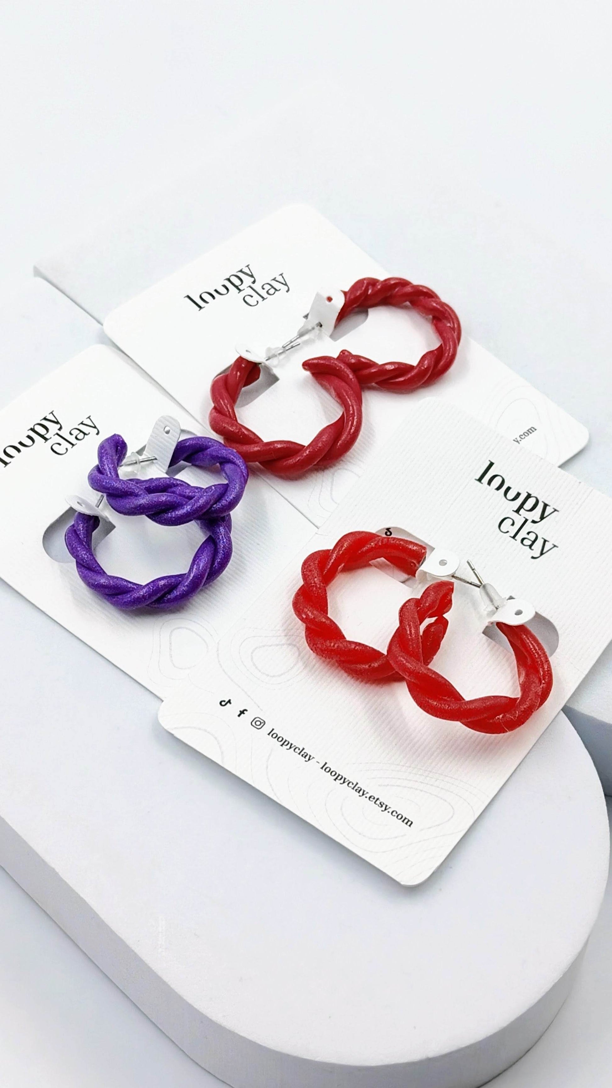 Orecchini a cerchio medi - intrecciati - Loopy Clay