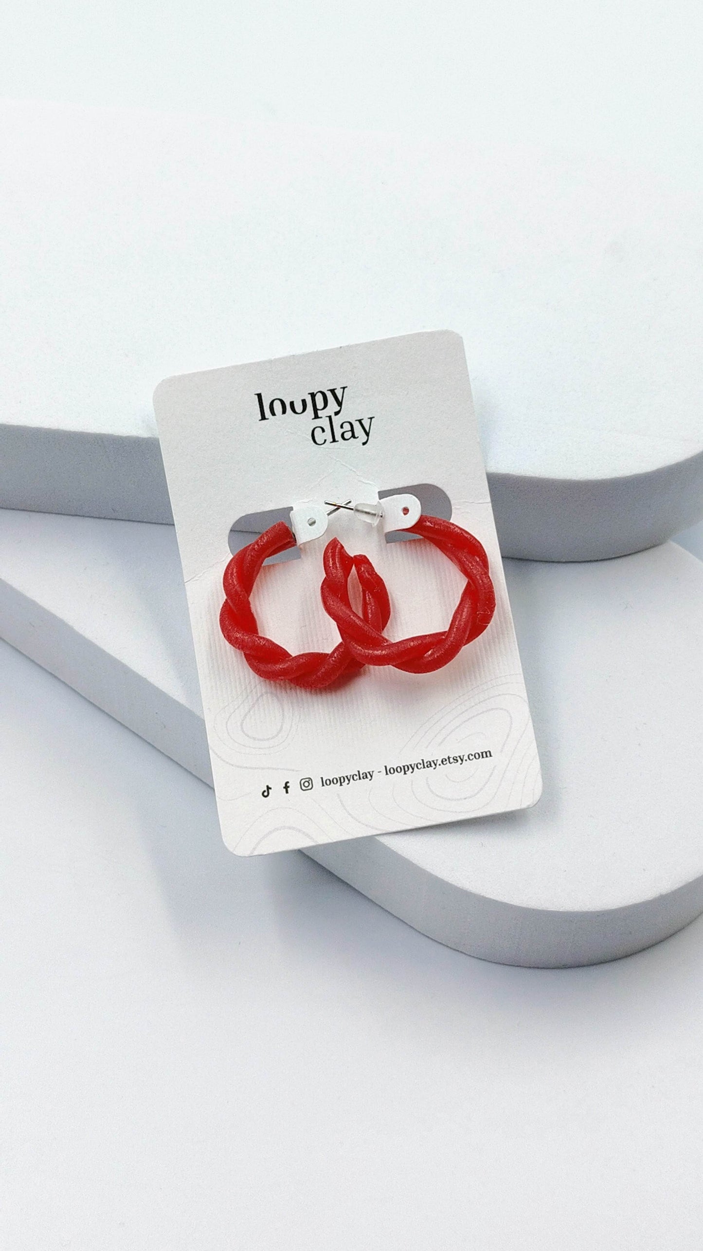 Orecchini a cerchio medi - intrecciati - Loopy Clay