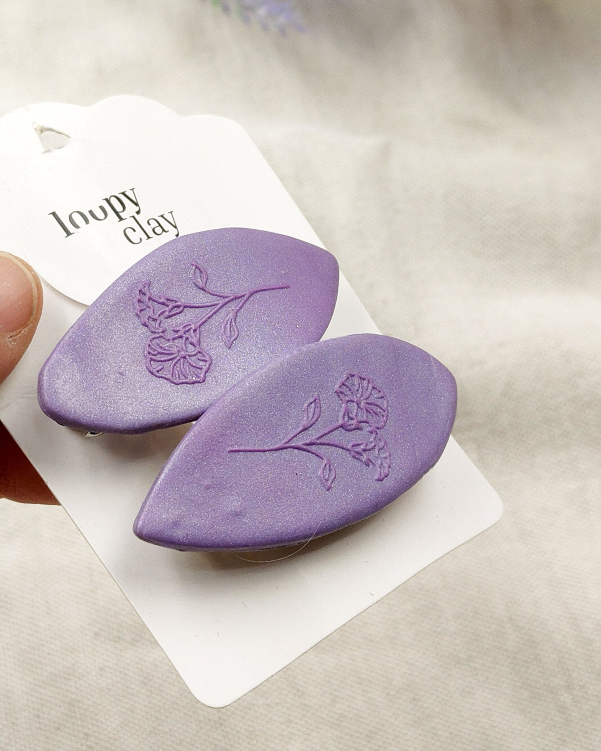 Fermaglii capelli con fiori impressi -  rosa viola