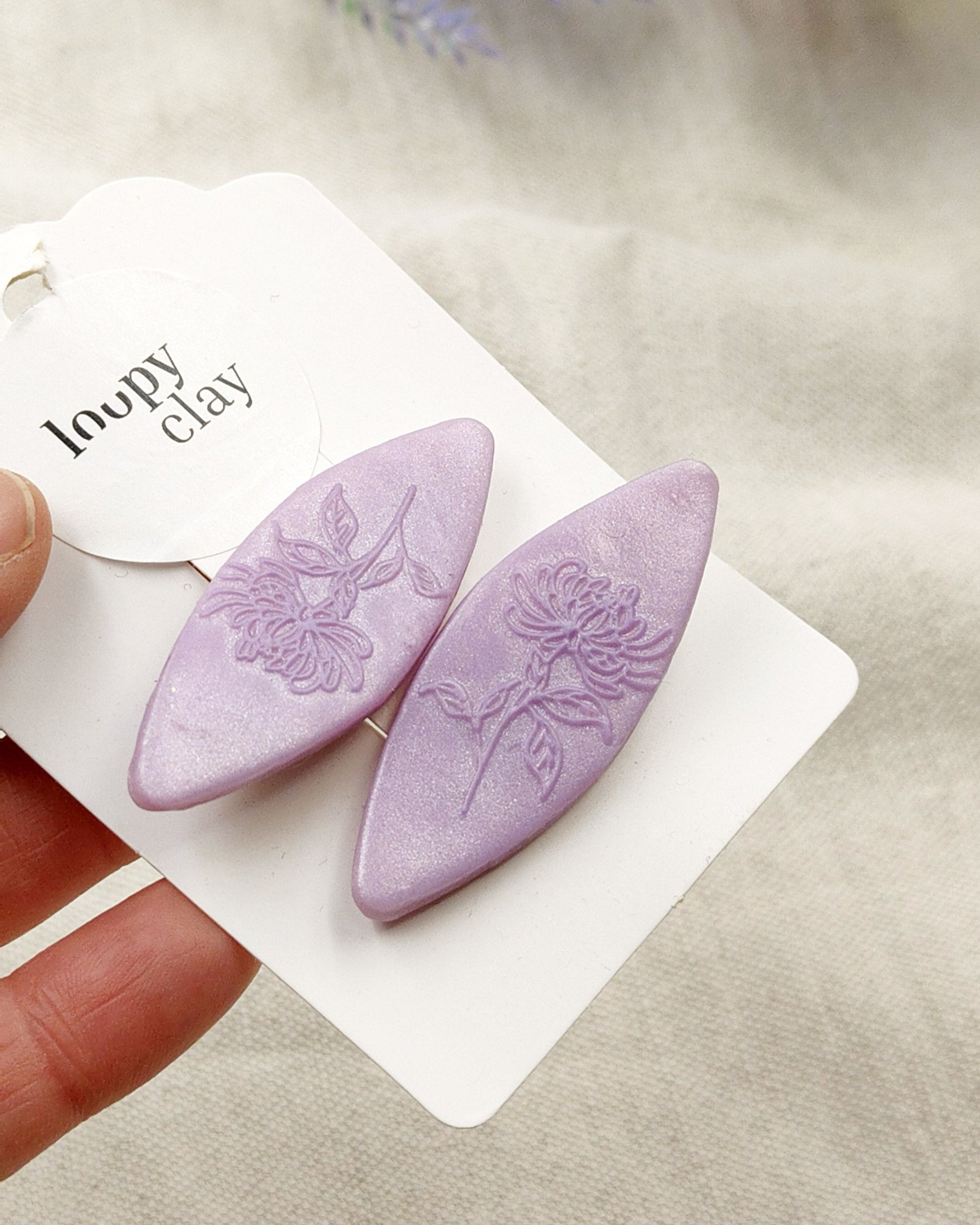 Fermaglii capelli con fiori impressi -  rosa viola