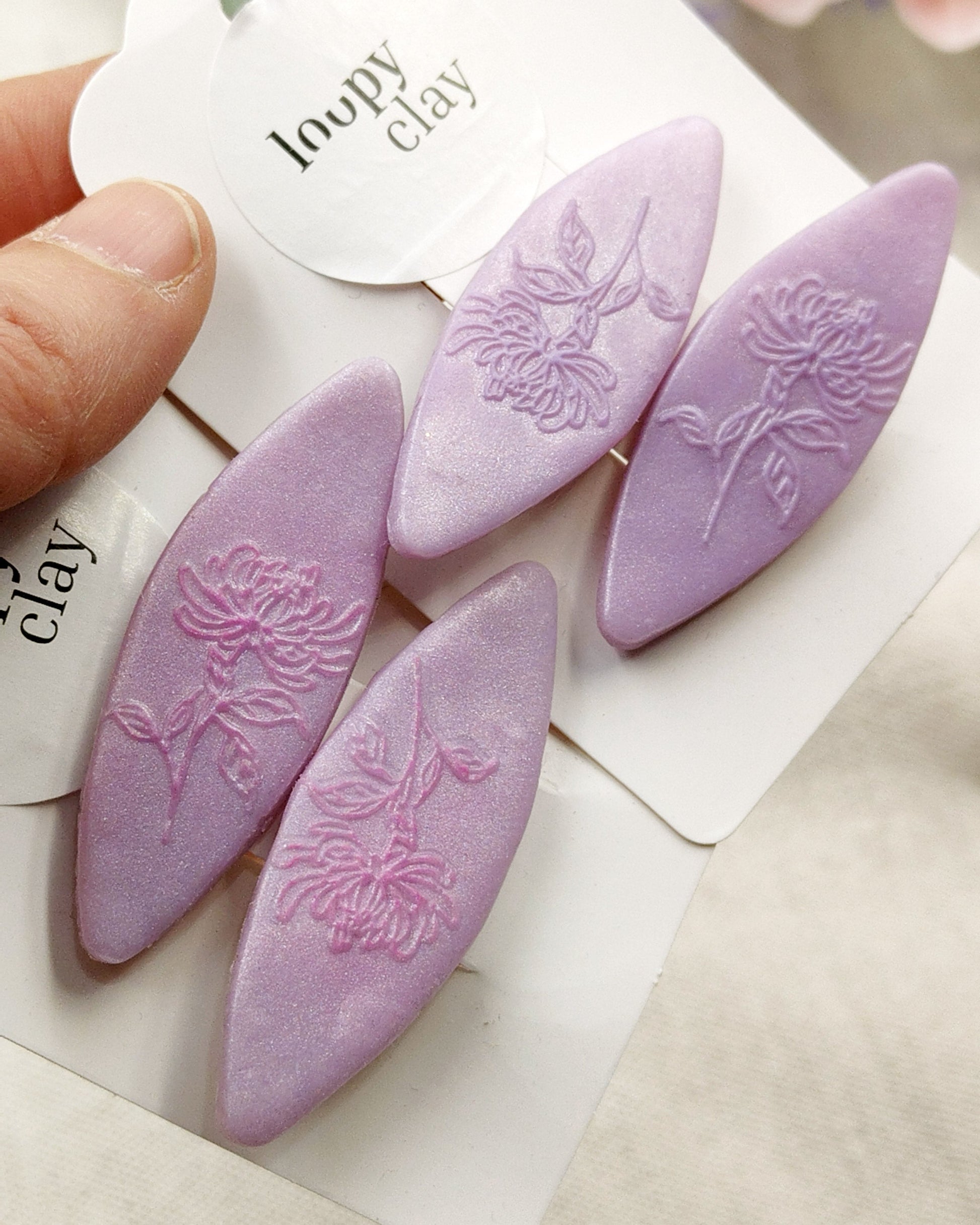 Fermaglii capelli con fiori impressi -  rosa viola