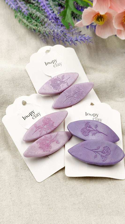 Fermaglii capelli con fiori impressi -  rosa viola