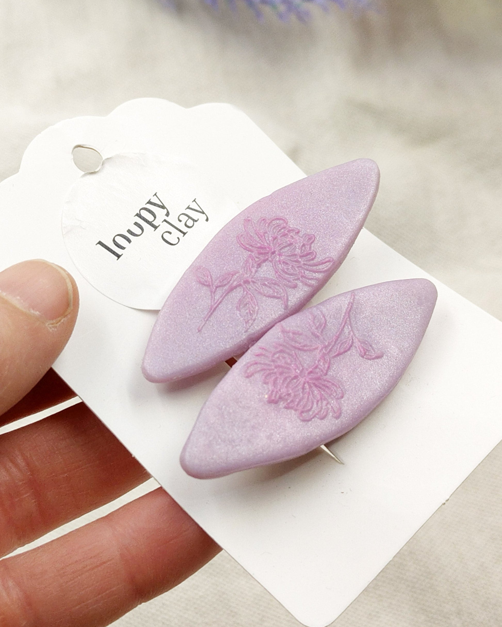 Fermaglii capelli con fiori impressi -  rosa viola